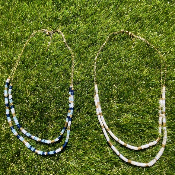 Two J.Crew Layered Chevron Bead Necklaces | 2 for 1!!! | White Blue Gold - Picture 3 of 11